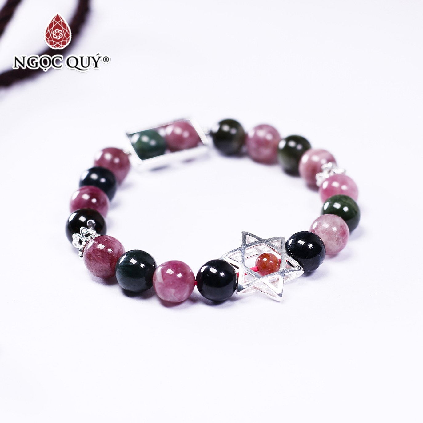 Vòng tay đá Tourmaline phối charm ngôi sao size hạt 9mm - Ngọc Quý Gemstones