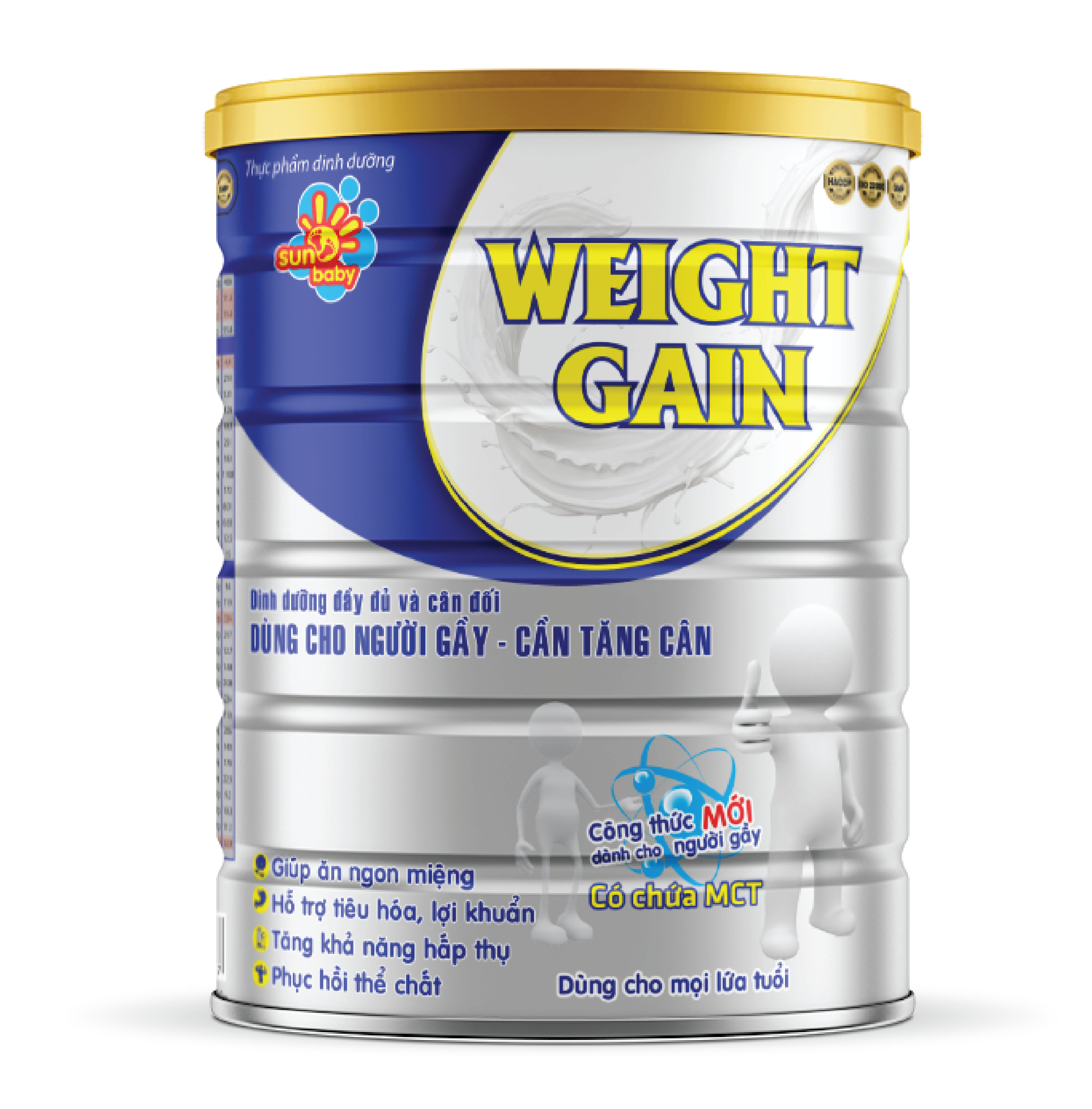 [Tặng cân sức khỏe] Combo 2 lon sữa Weight Gain dinh dưỡng dành cho người gầy 900g Sunbaby