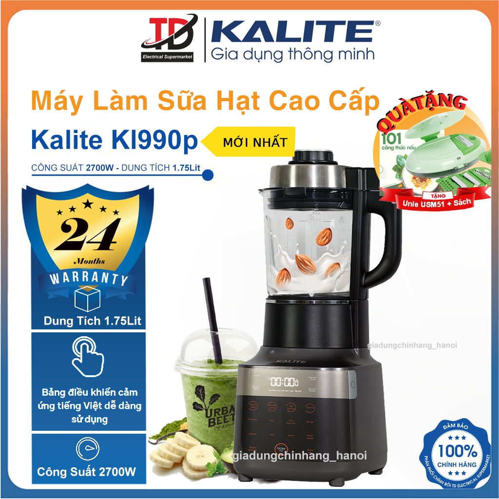 Máy Làm Sữa Hạt Kalite KL990p, 2700W-1.75Lit, Sấy Khô Khử Khuẩn, Chống Tràn Thông Minh, Hàng Chính Hãng