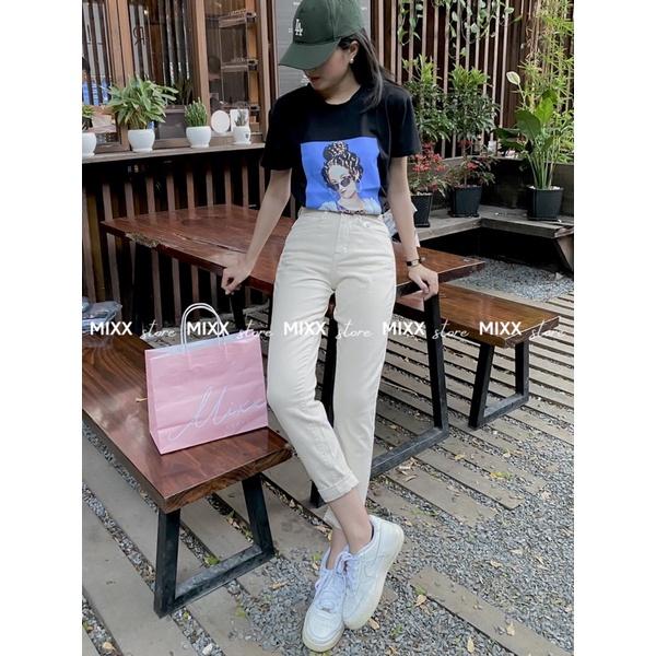 Quần jean nữ Baggy Kem lưng cao chất giãn nhẹ thoải mái phom trẻ trung