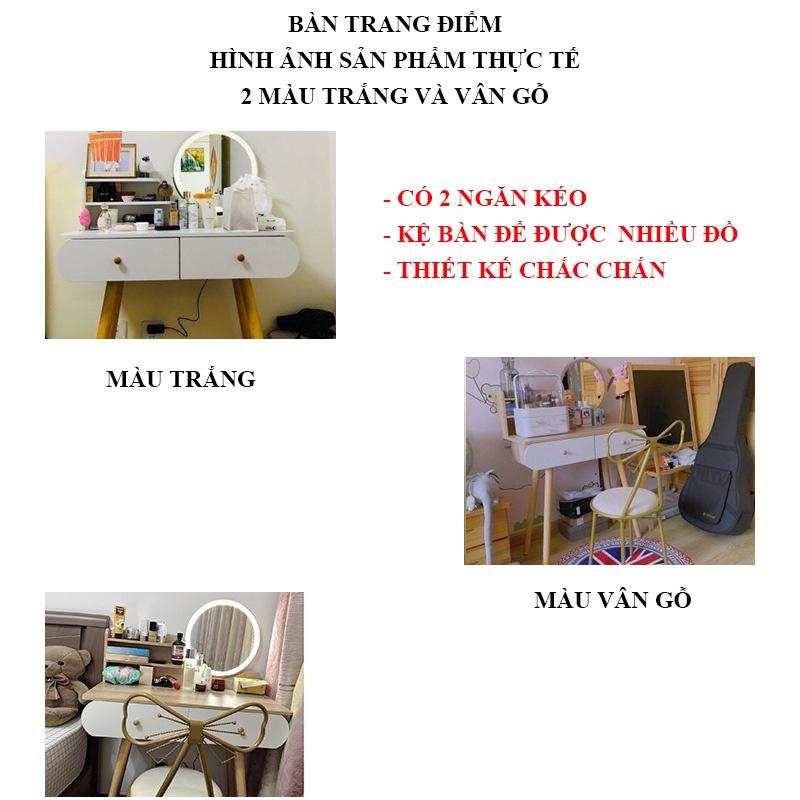 Bàn trang điểm đẹp HOLI (AK02) thông minh có đèn LED, 2 ngăn kéo, decor Phong Cách Bắc Âu Chân Gỗ Tự Nhiên