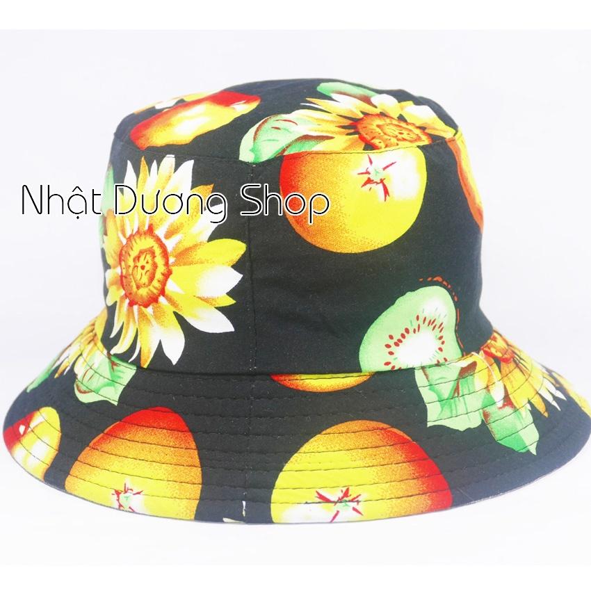 Nón bucket tai bèo hình trái cây , chất liệu vải Cotton thoáng mát size 55cm.