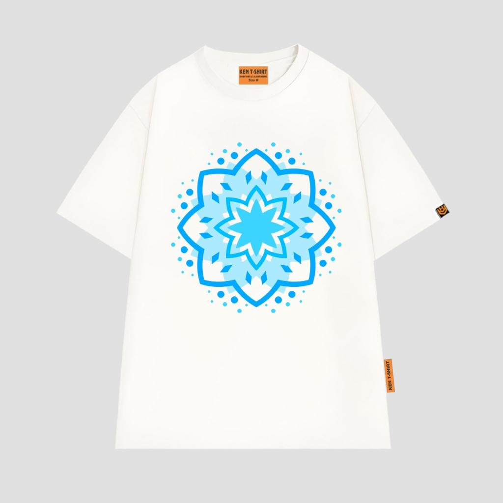 Áo thun unisex in biểu tượng hoa Mandala màu xanh cyan năng lượng mạnh mẽ Mandala shirt BND540