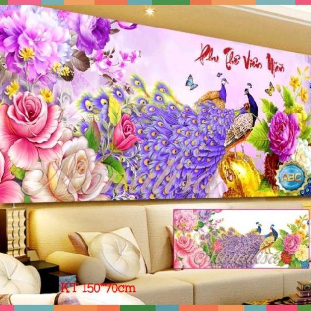 Tranh đính đá phu thê viên mãn tuyệt đẹp kt 150×70cm