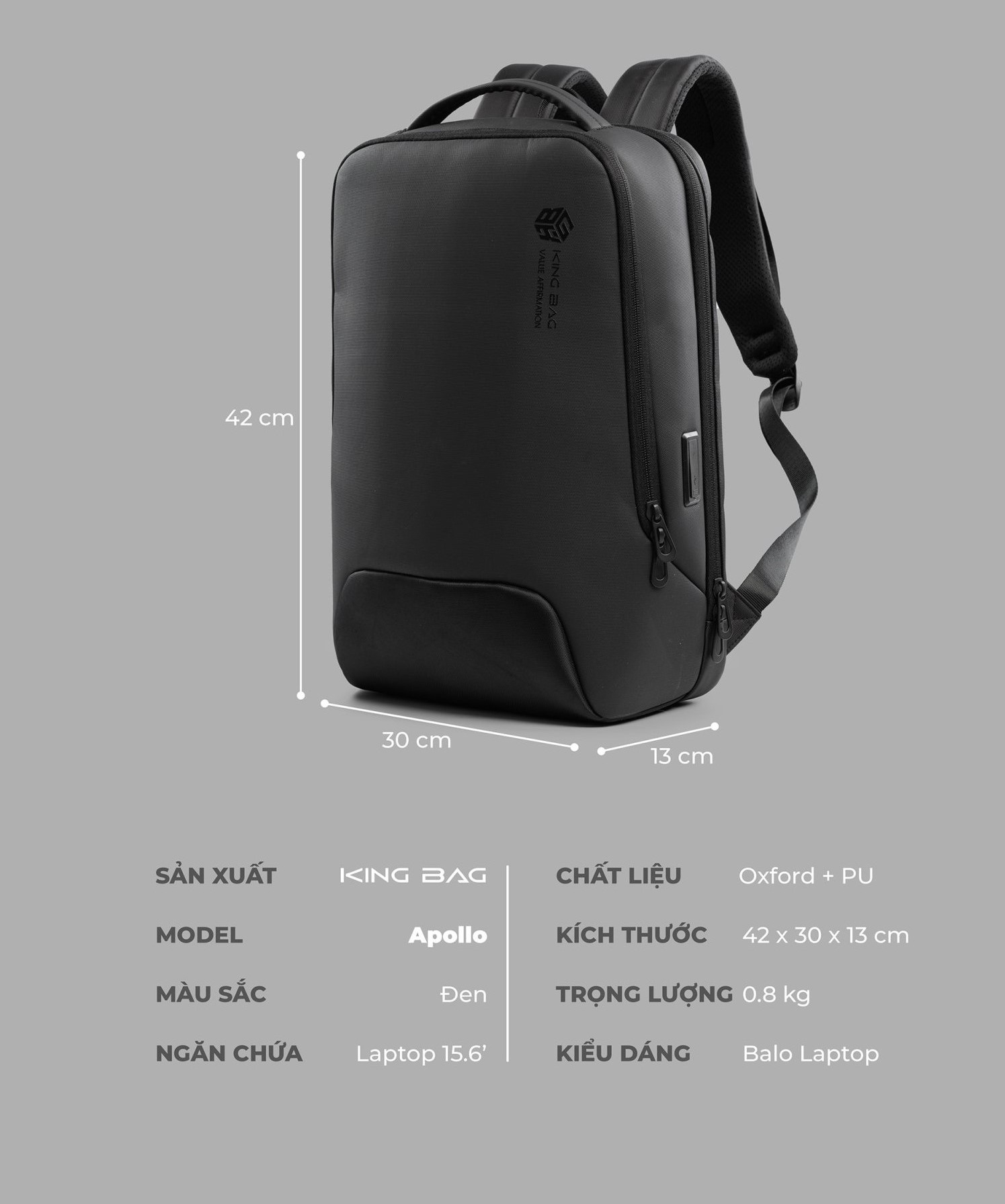 Balo Laptop 15.6 Inch KINGBAG APOLLO Cao Cấp, Bền Bỉ - Hàng Chính Hãng