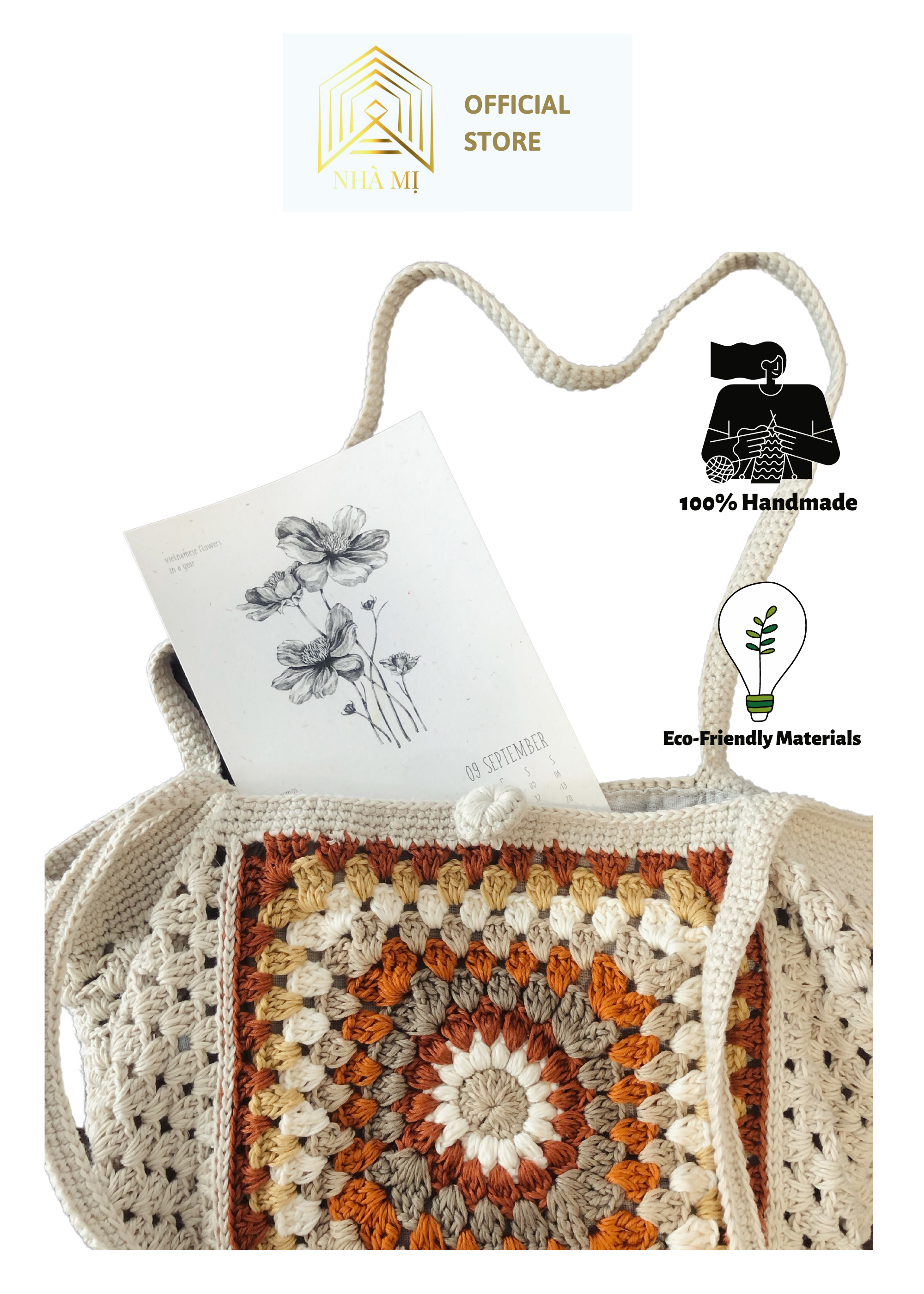 NHÀ MỊ - Túi Xách handmade Len Đan Móc Thủ Công - Retro Granny Crochet Bag