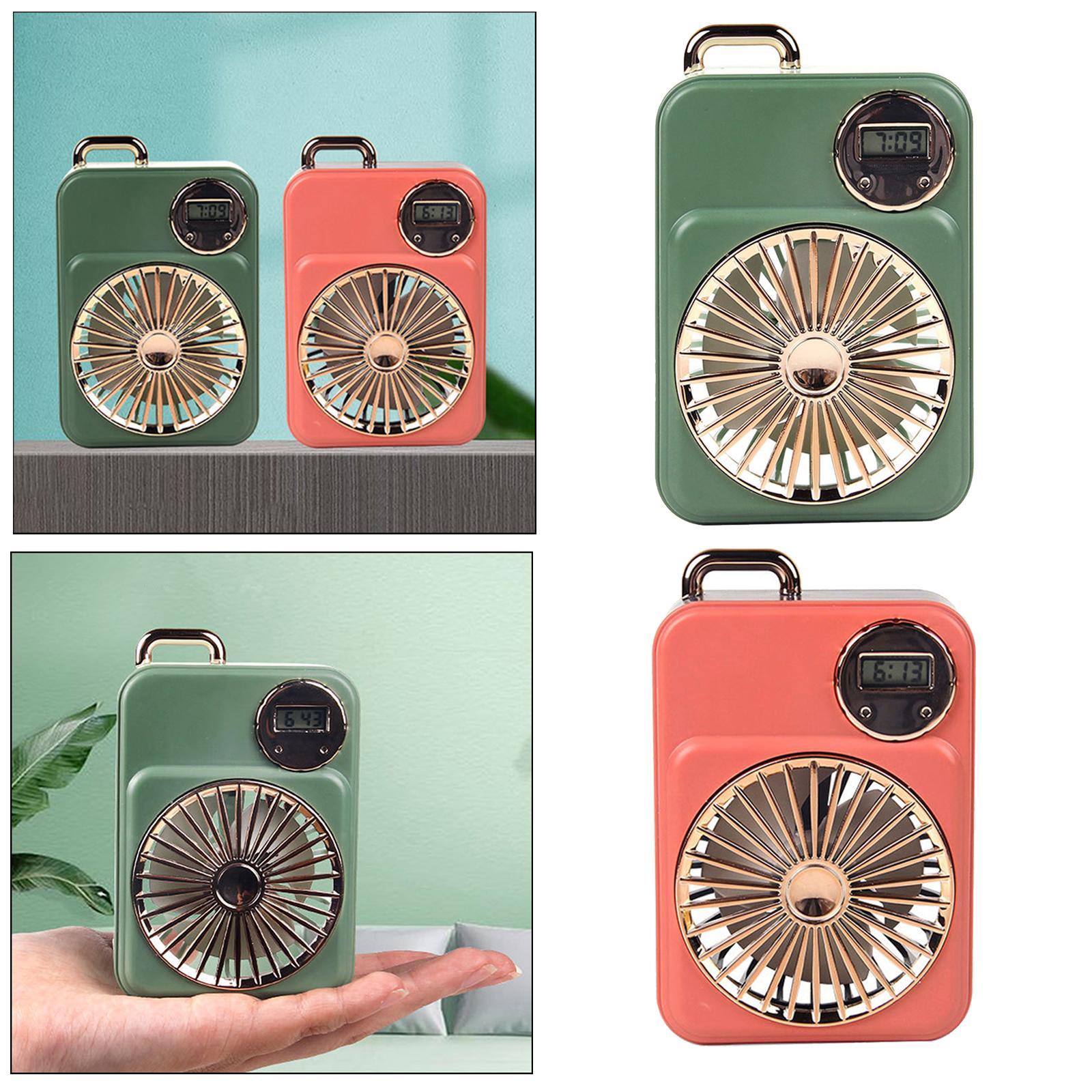 Mini USB  Desktop Fan with Clock  for Camping Golf Sports Green