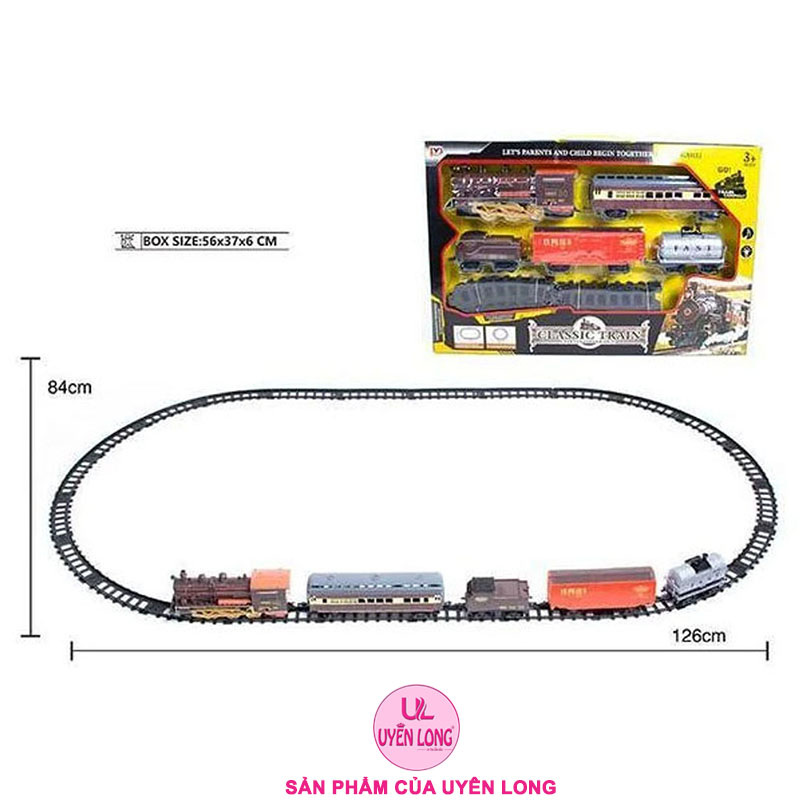 Bộ Tàu Hỏa CLASSIC TRAIN 5 Toa Cỡ Lớn PYM9, Chạy PIN, Mô Phỏng Khói Đèn, Đường Ray 126x84cm