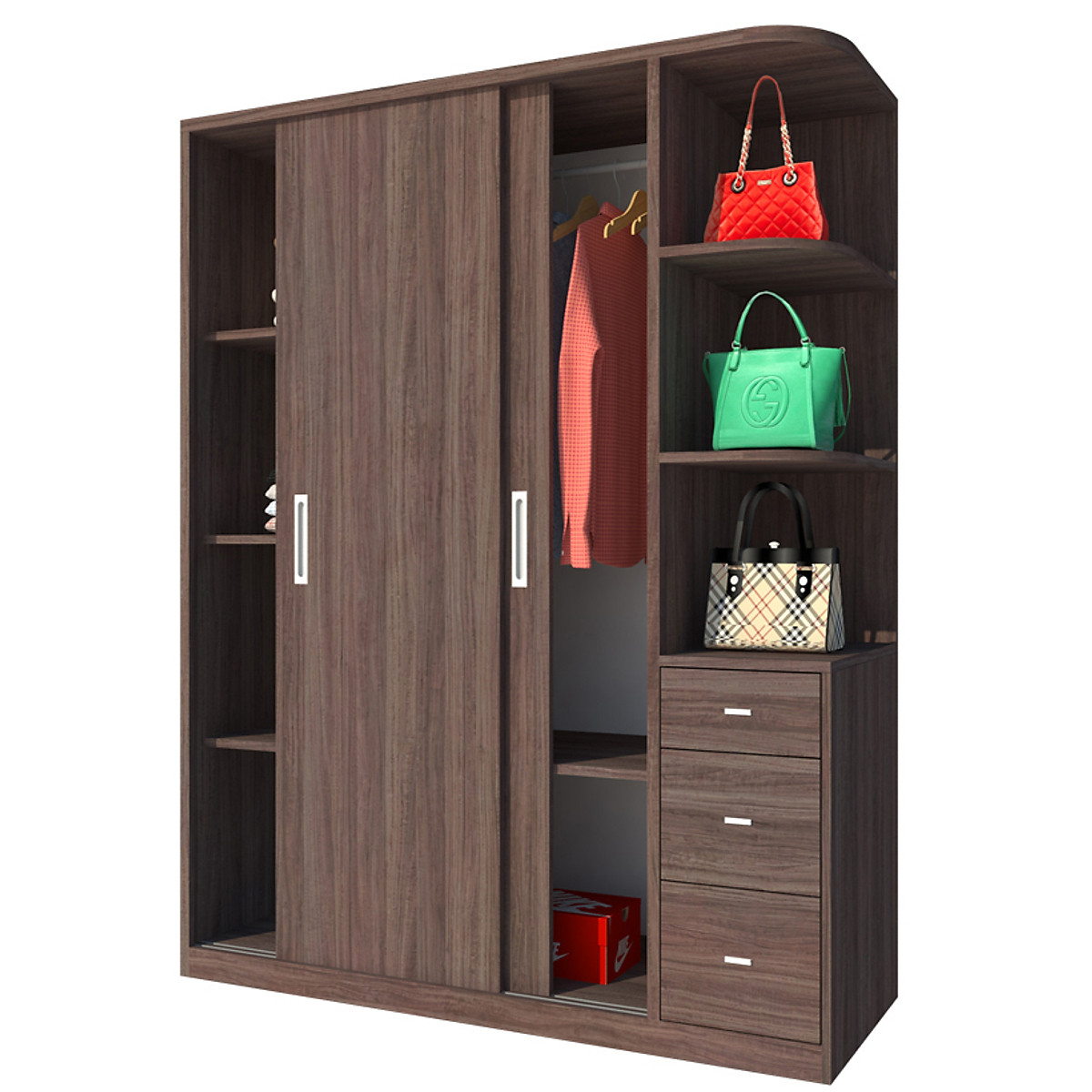 Tủ quần áo gỗ MDF Tundo cửa lùa màu nâu 160 x 55 x 200cm