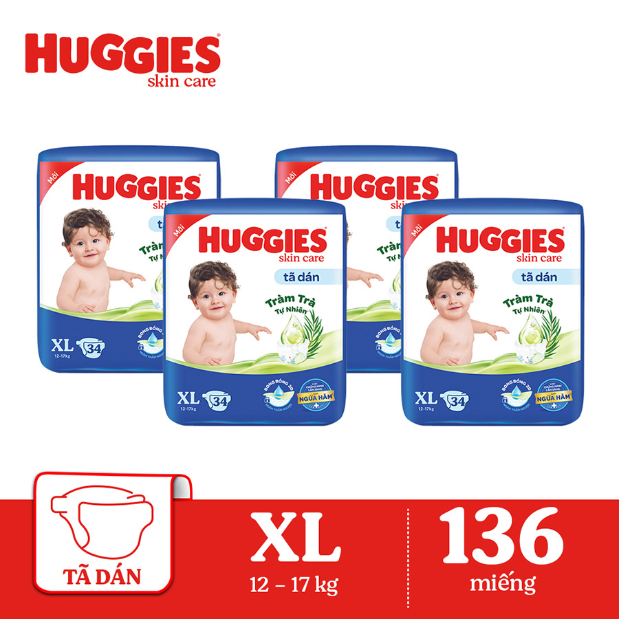 Combo 4  Tã dán Huggies Skincare Jumbo XL34