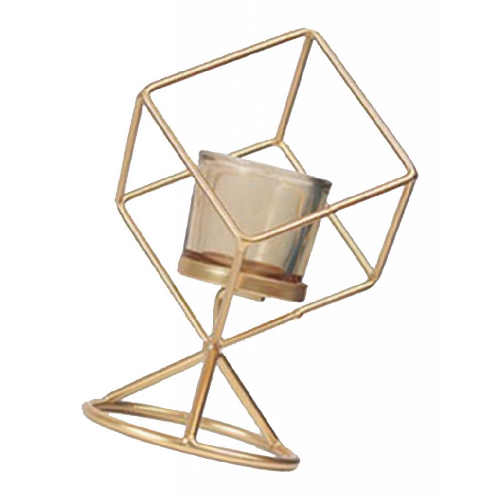 Nordic Style Geometric Candle Holder Stand with Glass Cup Golden