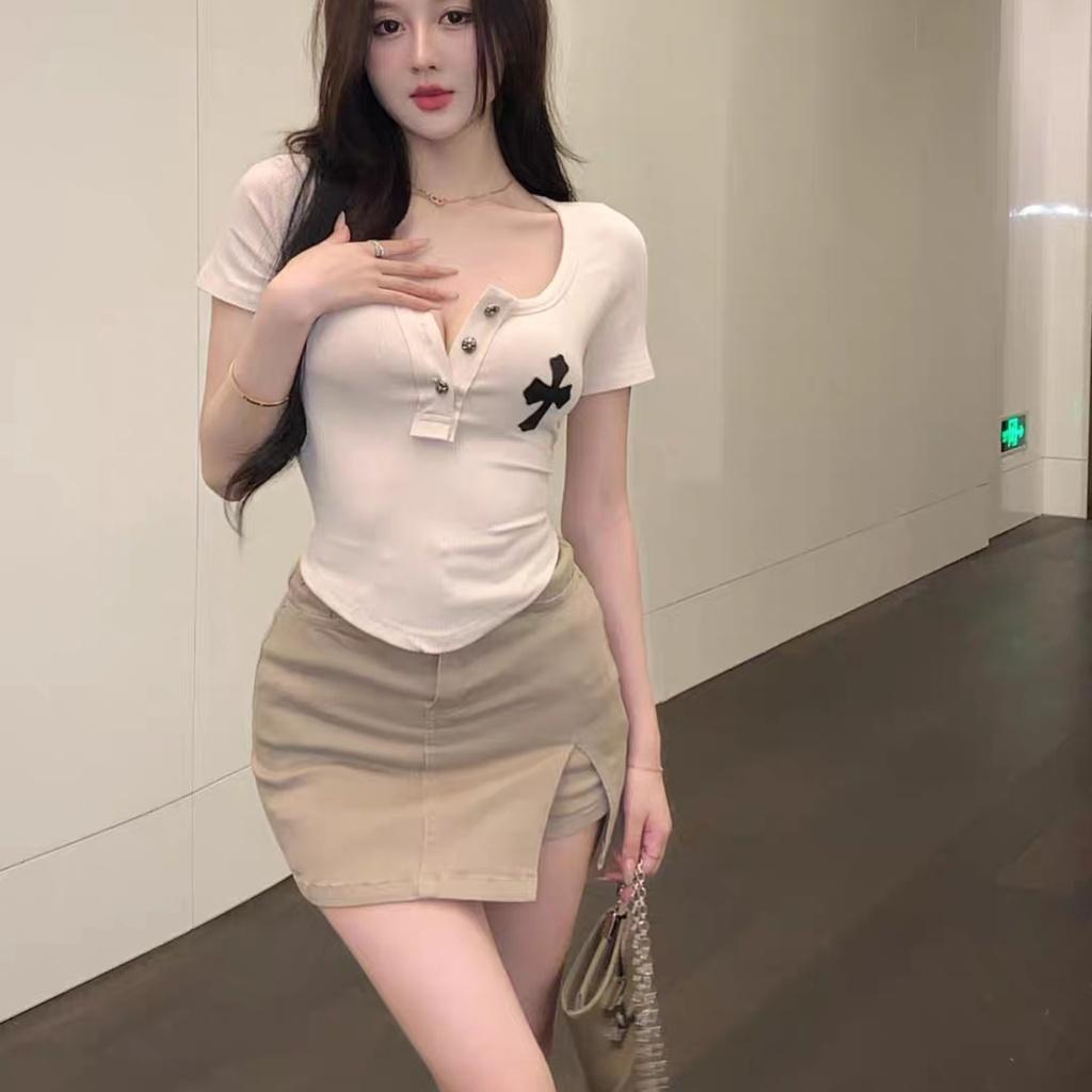 Áo croptop bigsize nữ tay ngắn trụ cổ may cách điệu bèo, Áo thun bigsize ngoại cỡ form rộng 58-95kg- G112