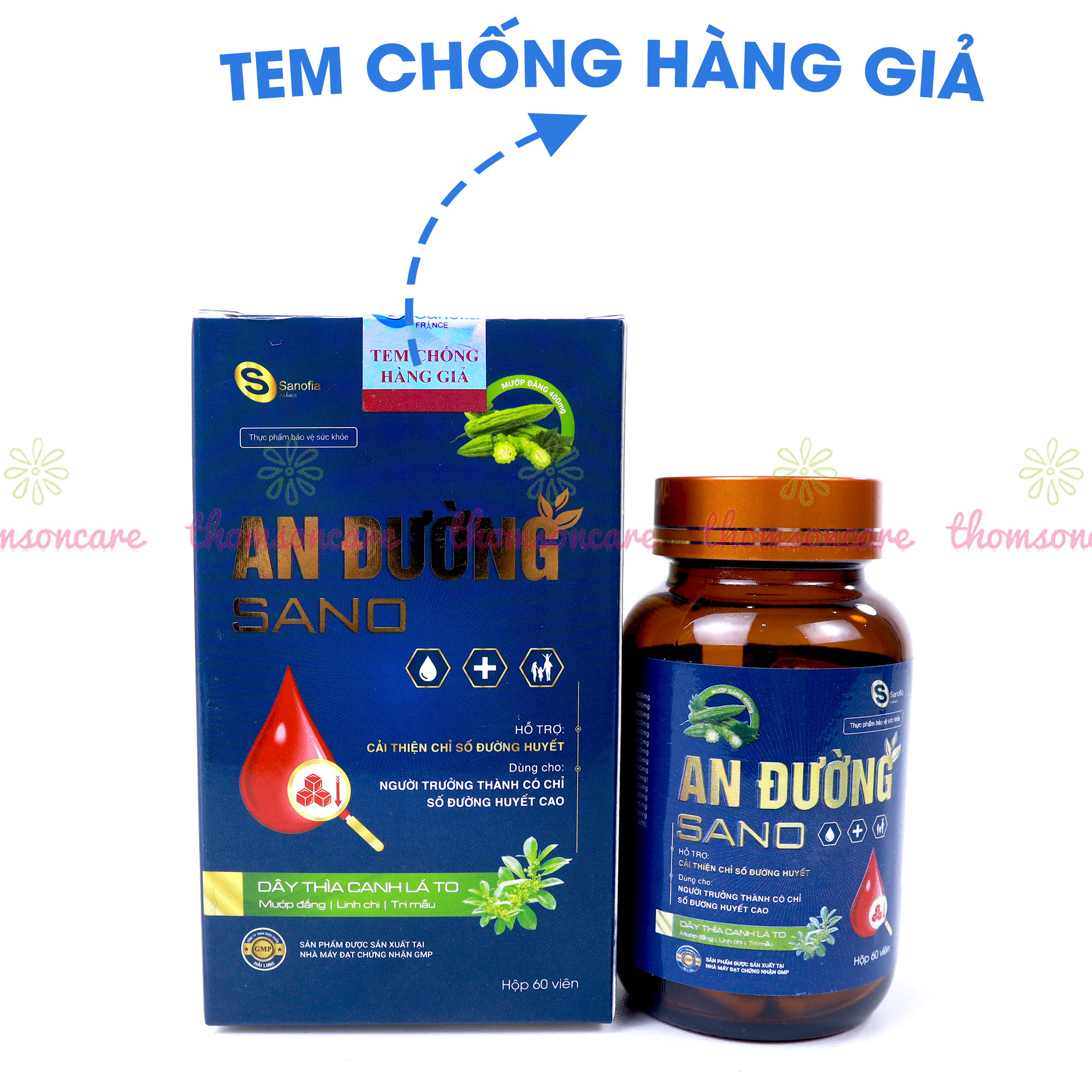 Ổn định đường huyết An Đường Sano - Giúp cải thiện chỉ số đường huyết từ Dây thìa canh, mướp đắng - Hộp 60 viên - Thomsoncare