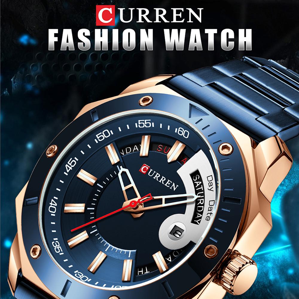 Đồng hồ thời trang nam Curren hiển thị ngày tháng, dây bằng thép không gỉ, chống thấm nước 3ATM