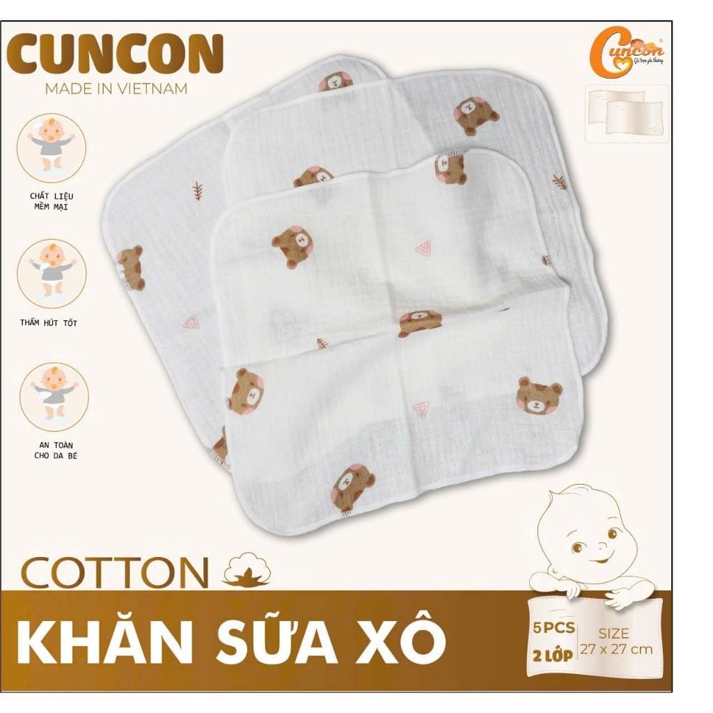 [Hộp 5 khăn] Khăn Sữa Xô Cotton 2 Lớp Mềm, Mỏng, Thấm Hút, Nhanh Khô Cho Bé Sơ Sinh - CÚN CON - Thỏ Hồng