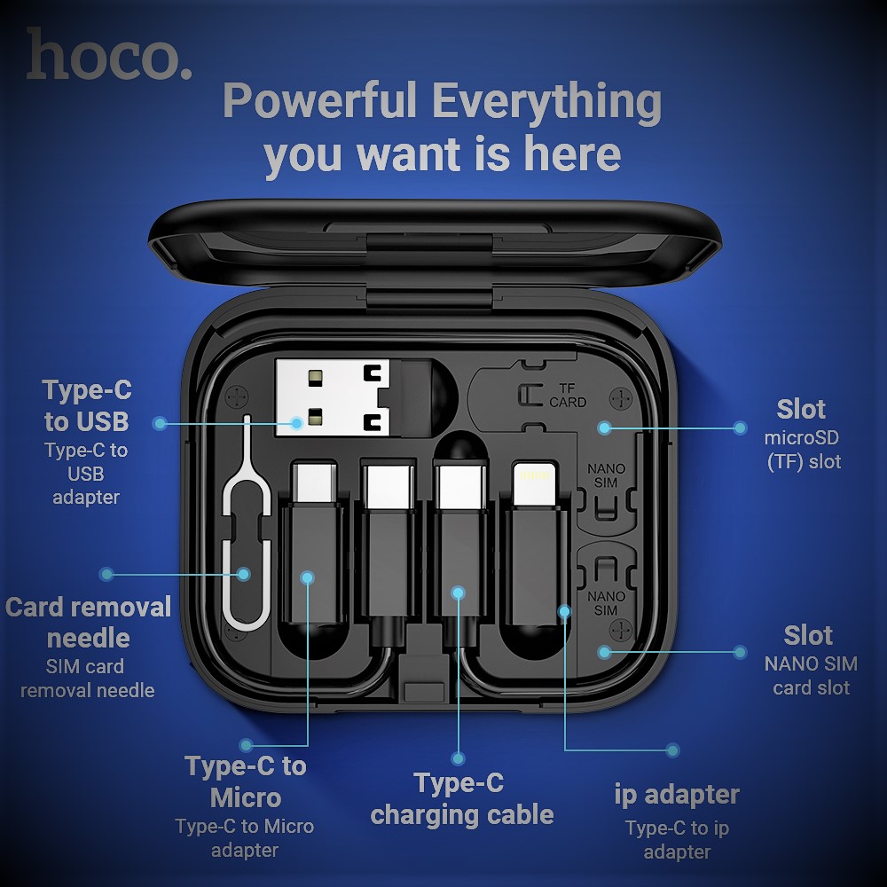 Bộ sạc nhanh dây sạc Đa Năng Type-C to USB ll Micro USB Khe SIM + TF Card + Cáp Sạc Type-C Du Lịch, thích hợp tât cả mẫu điện thoại hiện nay