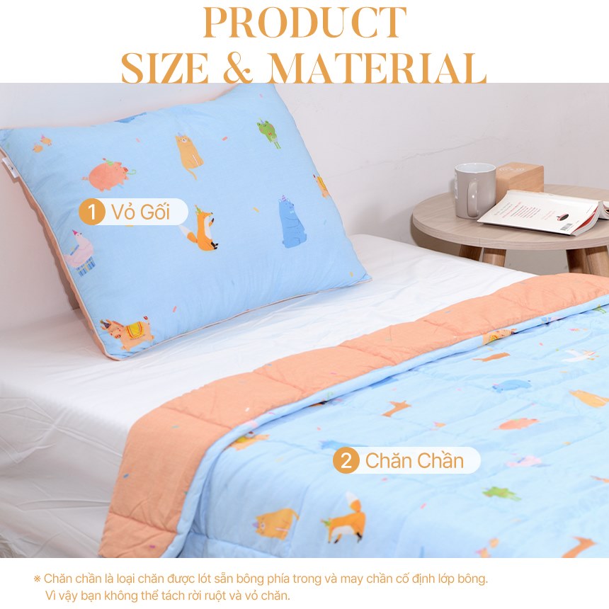 Set Chăn Chần Bông và Vỏ Gối ARIZE On Cloud Animal Party Kid