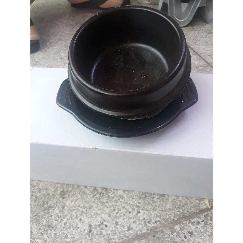 Thố sứ nâu Tráng men KÈM ĐẾ dùng làm cơm trộn , nấu cháo , mì cay kiểu Hàn Quốc nhiều size
