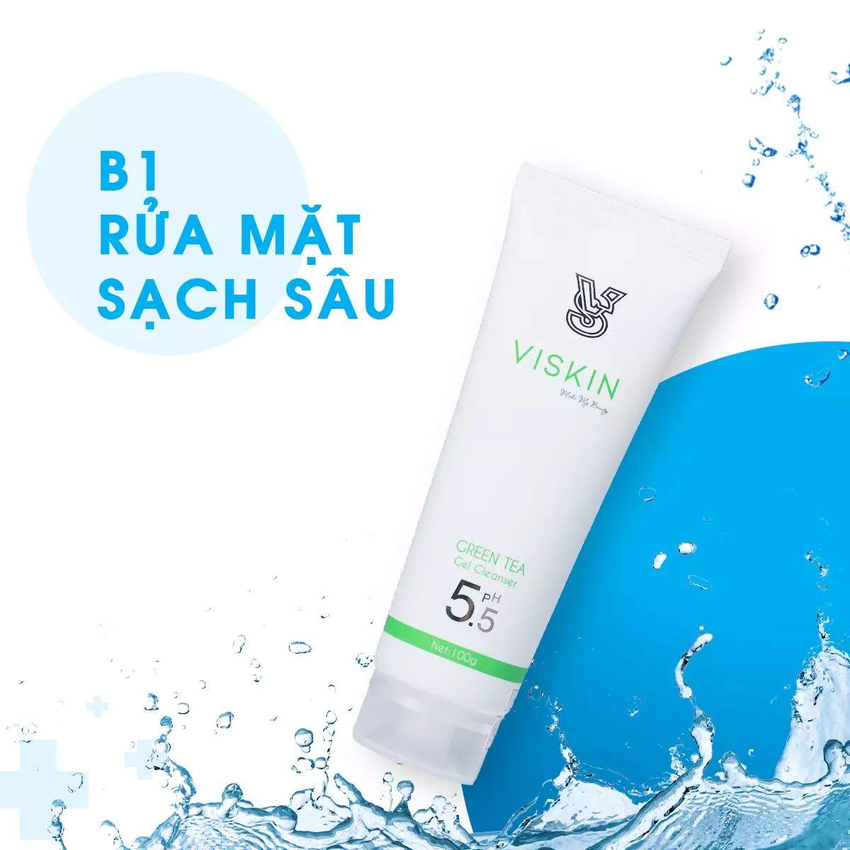 VISKIN GREEN TEA GEL CLEANSER - SỮA RỬA MẶT TRÀ XANH VISKIN - pH5.5