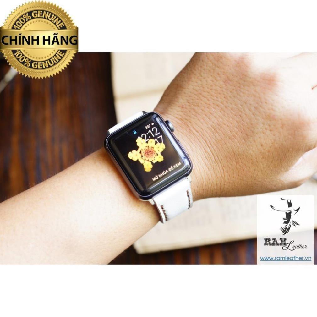 DÂY ĐỒNG HỒ APPLE WATCH DA DÊ TRẮNG - DA DÊ THẬT - RAM CLASSIC 1996 -ĐỦ SIZE DÀNH CHO APPLE WATCH .