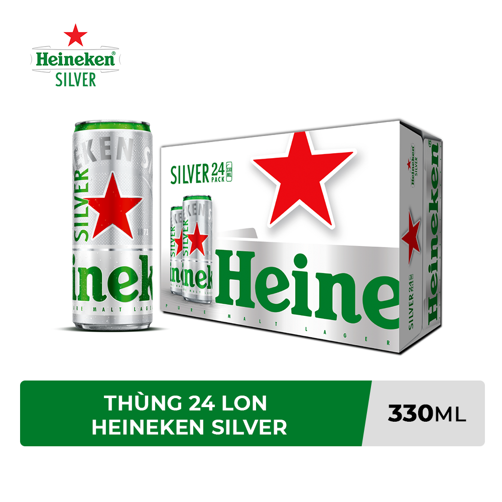 Thùng 24 lon cao Heineken Silver (mới) (330ml/lon)