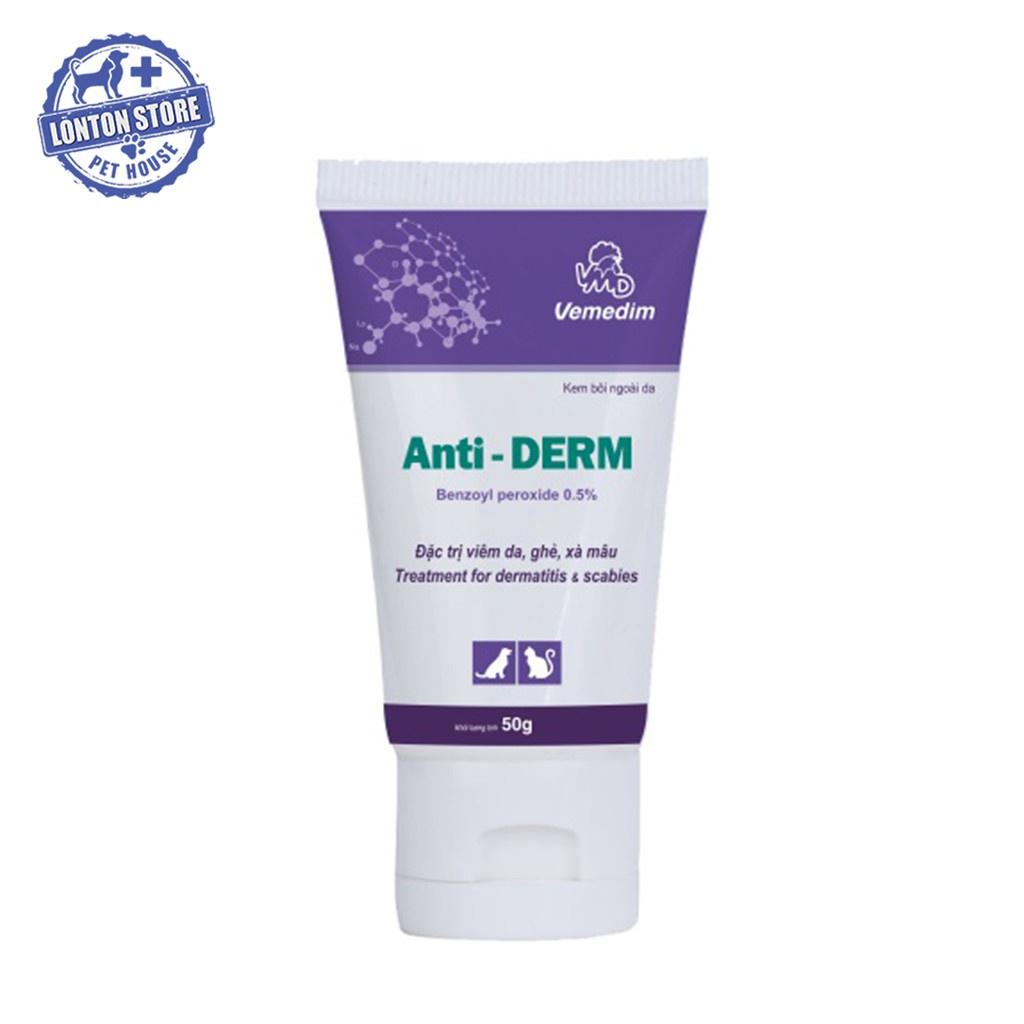 Anti derm - Gel Bôi Da Phòng Ghẻ, Viêm Da, Vết Thương, Lở Loét, Xà Mâu Cho Chó Mèo Anti Derm, 50g