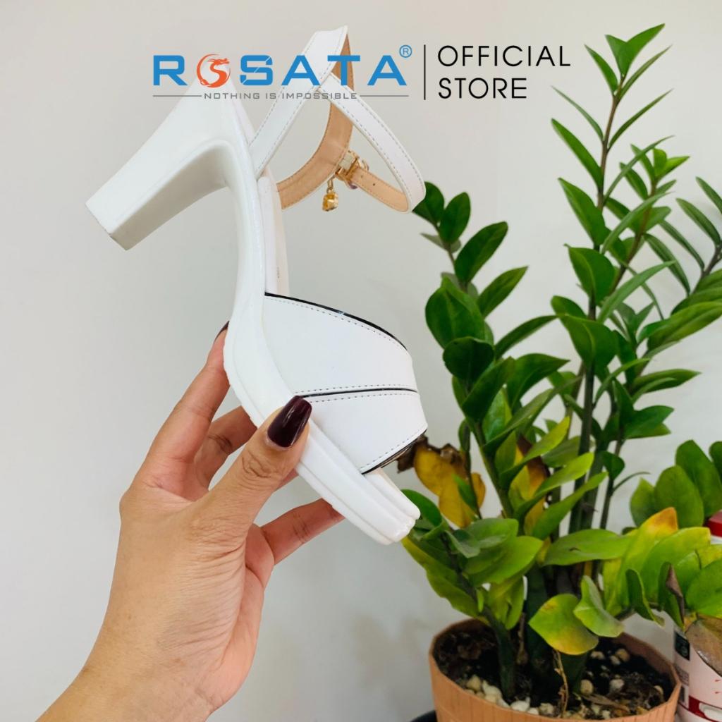 Giày sandal cao gót nữ ROSATA RO385 xỏ ngón mũi tròn quai hậu cài khóa dây mảnh gót trụ cao 8cm xuất xứ Việt Nam