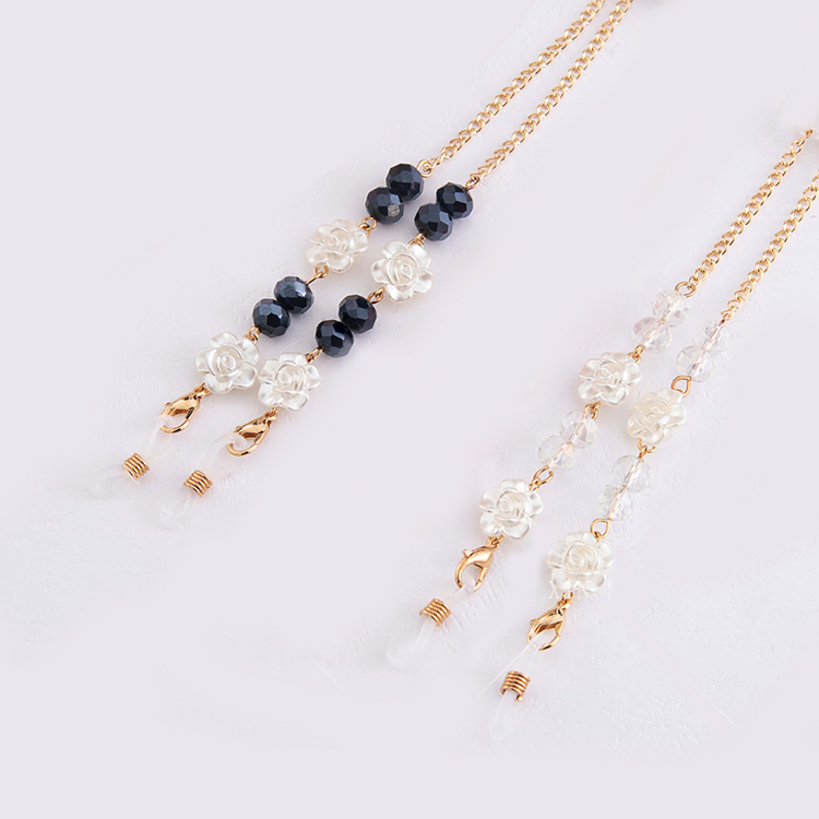 Dây đeo gọng kính hoa hồng hạt cườm đen trắng mix ấn tượng phụ kiện team 4 mắt hot trend