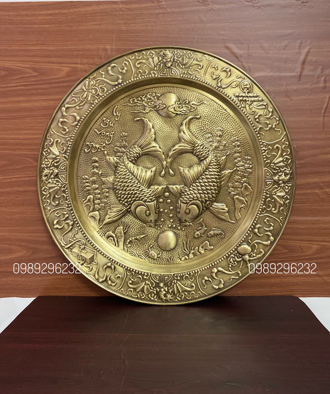 Mâm phong cảnh cá chép bằng đồng vàng - Mâm Đồng treo tường