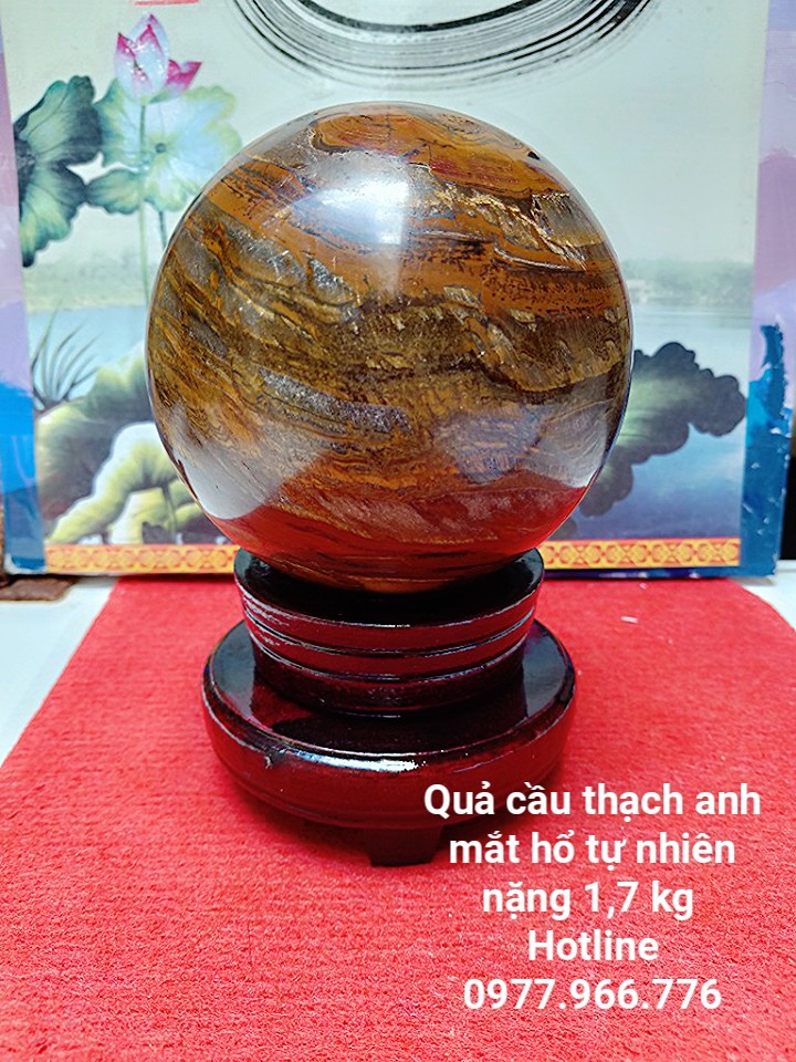 Quả Cầu Phong Thuỷ Đá Thạch Anh Mắt Hổ - Hợp Mệnh Kim, Thổ