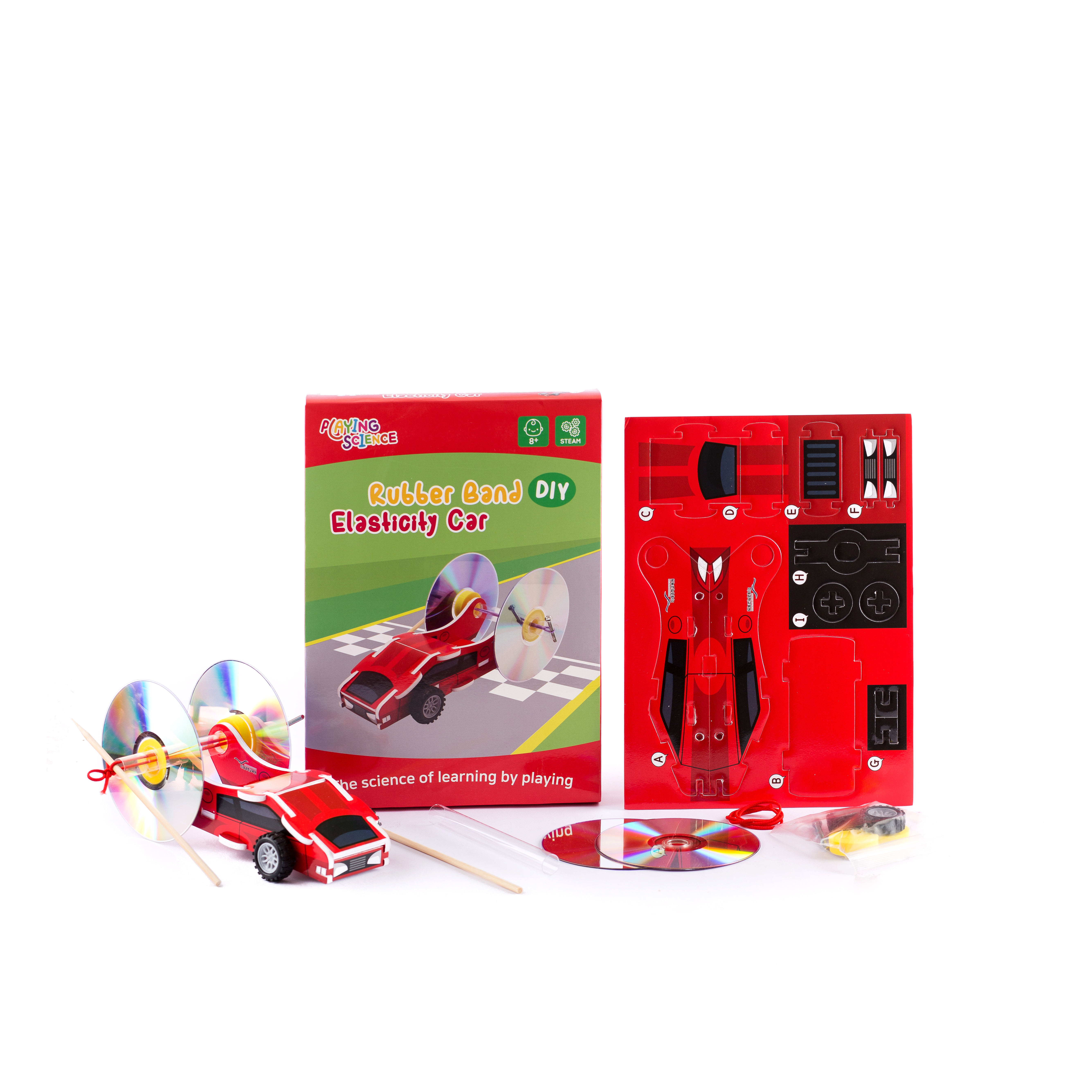 Đồ chơi khoa học STEAM XE ĐÀN HỒI (Rubber Band Elasticity Car) - Playing Science Hàn Quốc - Loại tự lắp ráp dành cho học sinh tiểu học phù hợp cả nam và nữ