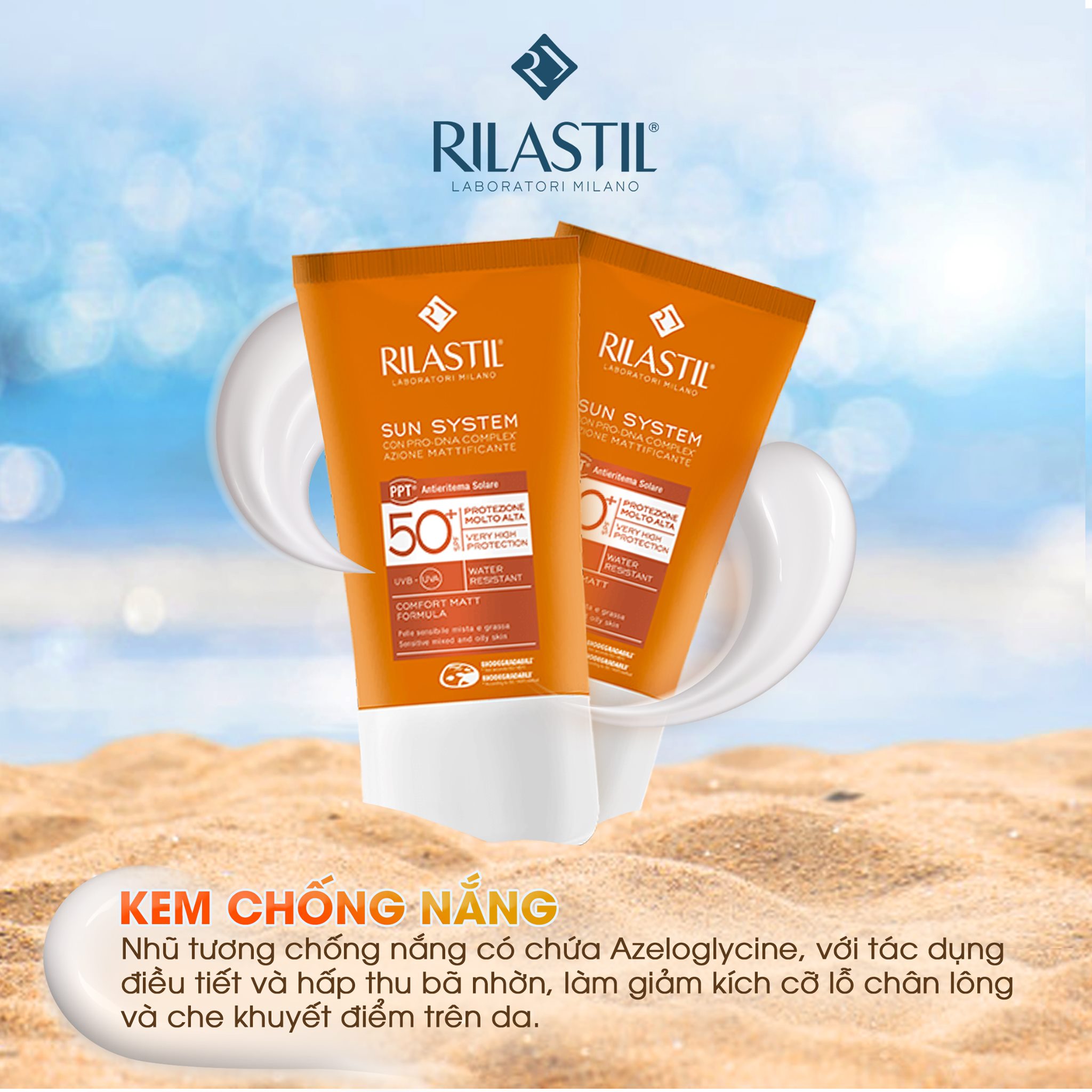 Kem Chống Nắng Giup Che Khuyết Điểm Trên Da Rilastil Sun System Ppt Comfort Matt Formula Spf 50+ Bảo Vệ Da Tối Ưu Khỏi Tia UVA, UVB Ngăn Ngừa Nám Da, Sạm Da 40ml