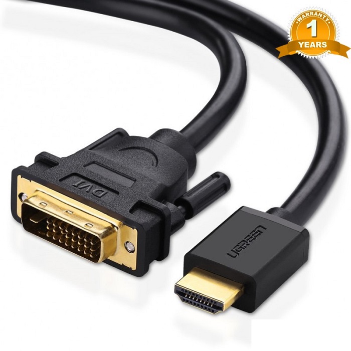 Cáp HDMI sang DVI 24+1 Ugreen 30116 10135 10136 10137 HD106 màu đen ( dùng 2 chiều) Hàng chính hãng