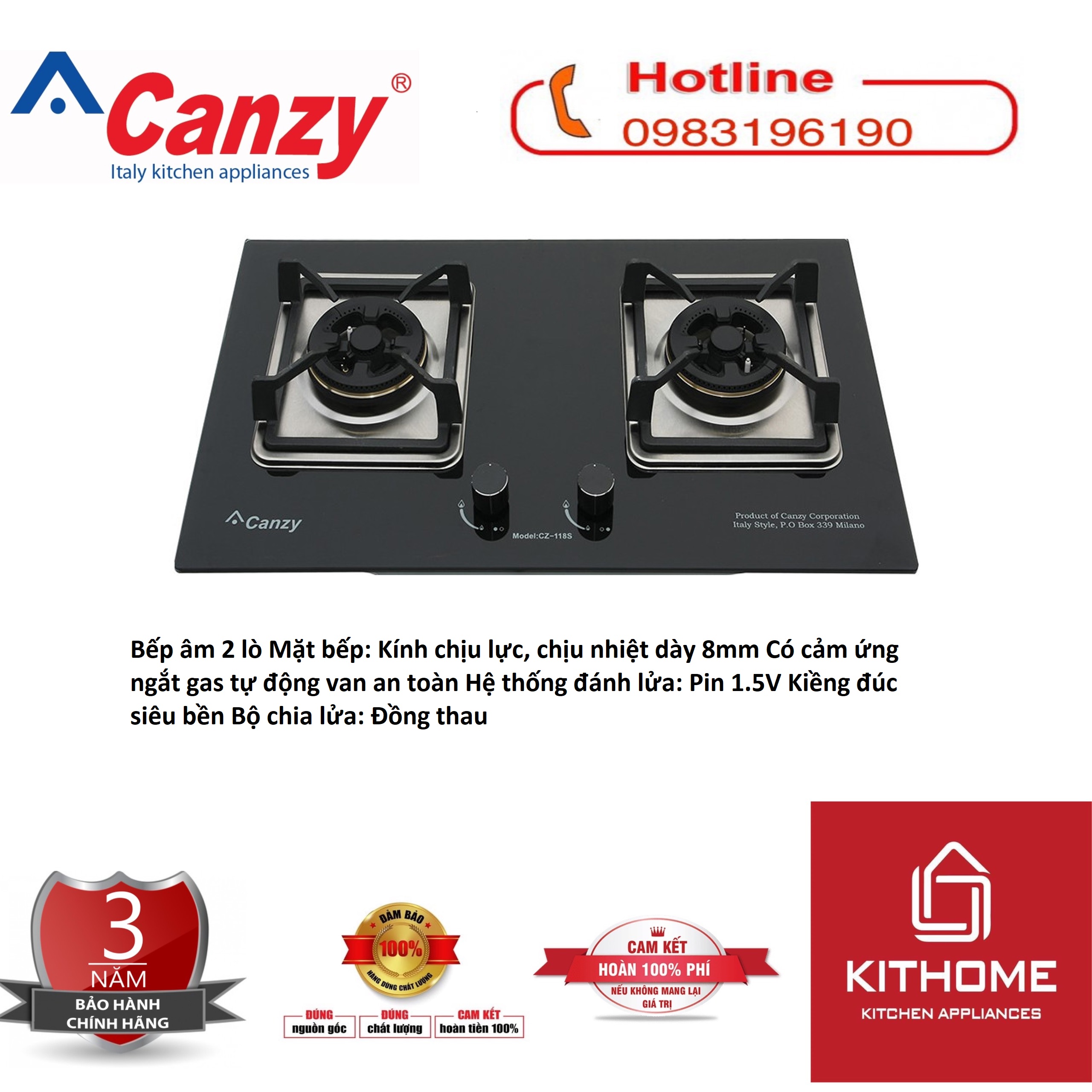 Bếp Gas Âm Canzy CZ-118S - Hàng Chính Hãng