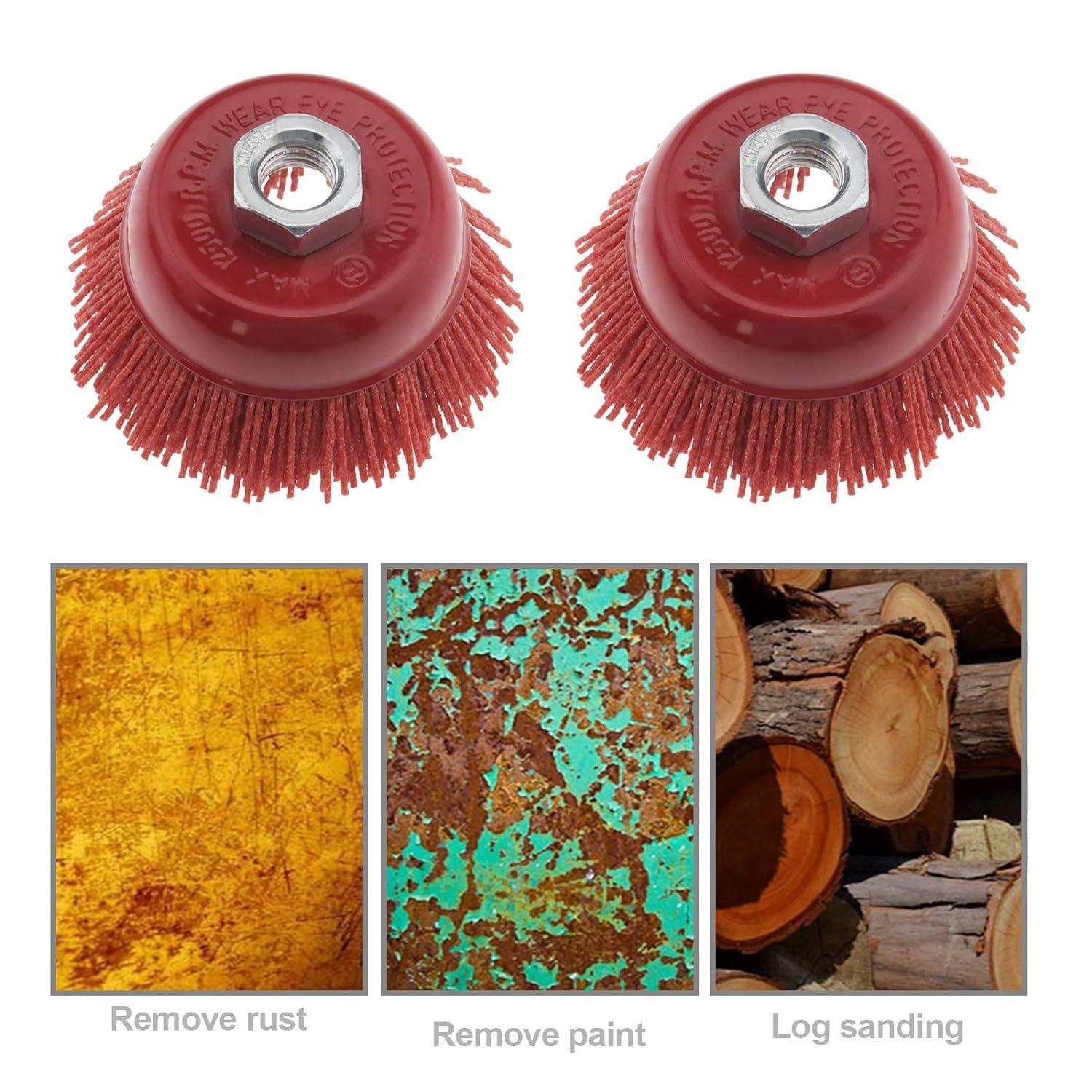 2 gói Bàn chải sợi nylon mài mòn 75mm - M14 x 2 Sợi bên trong - Để đánh bóng, làm sạch, mài và  rỉ sét kim loại - Đỏ
