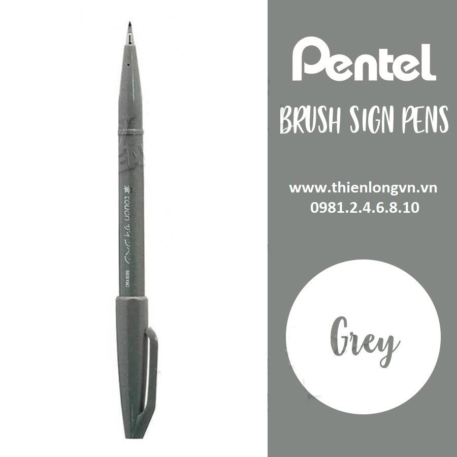 Bút lông viết thư pháp hiện đại Pentel SES15C-N màu xám; Calligraphy Fude Touch Sign - Grey