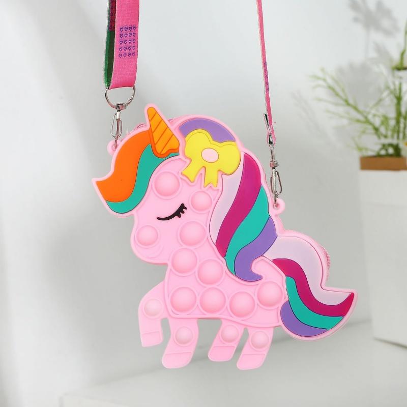 Túi đeo chéo pop it cho bé hình kỳ lân unicorn ngựa pony silicon mềm bóp bong bóng giảm căng thẳng Xu Xu Kids