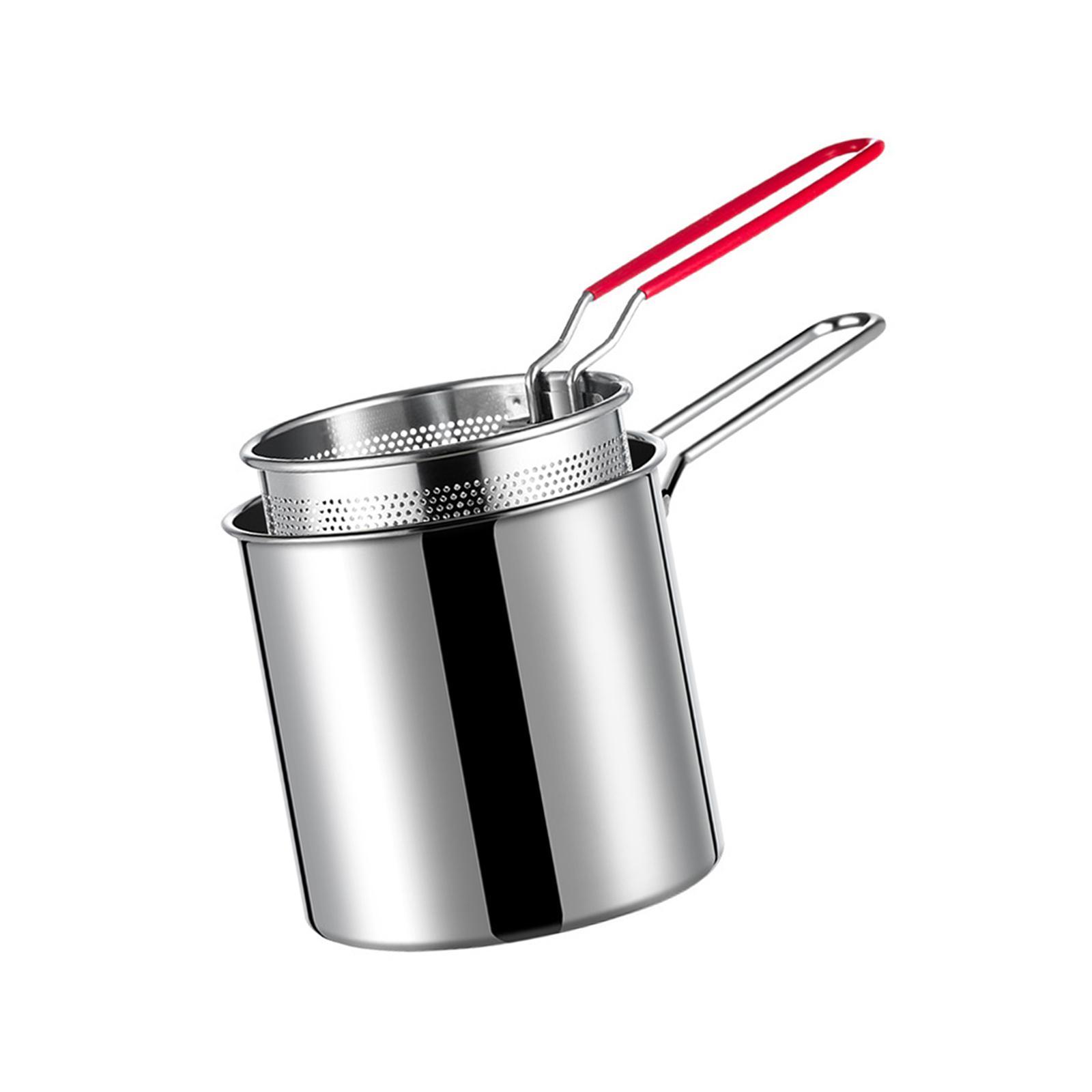 Mini Stainless Steel Deep Fry Pot with Strainer Basket Rustproof Frying Pan
