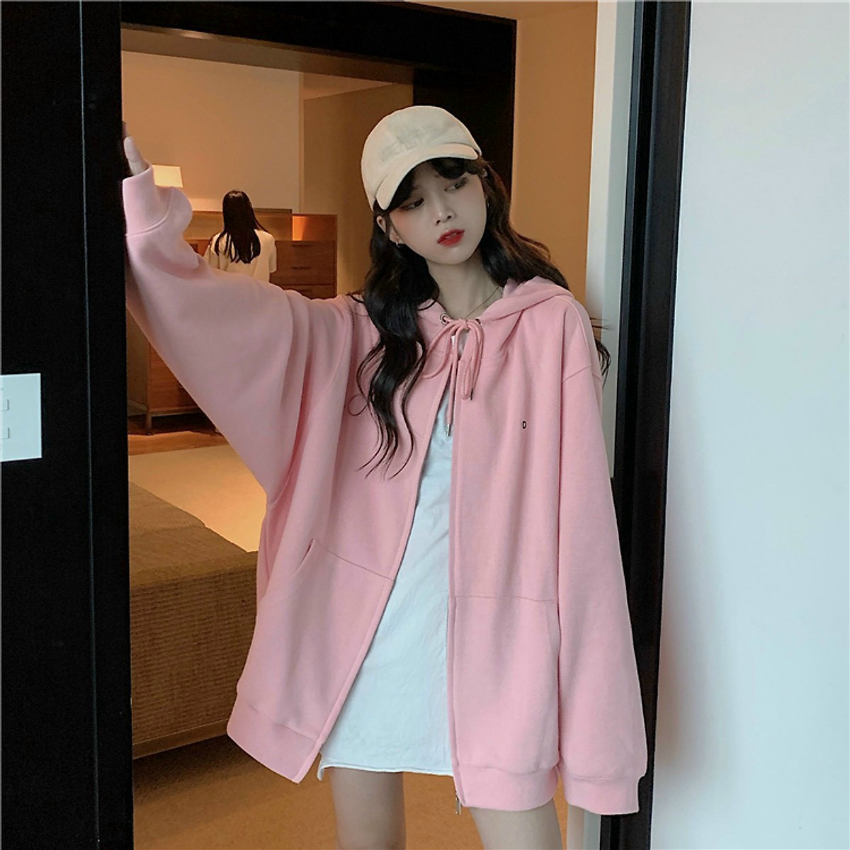 Áo khoác nỉ trơn from rộng UNISEX,áo hoodie kéo khóa OVERSIZE ulzzang màu hồng cam xám cá tính, Áo Khoác Hoodie 3 Màu Nam Nữ Ulzzang Unisex - Áo khoác nỉ mũ form rộng nỉ bông dày dặn cotton mềm mịn thêu chữ C