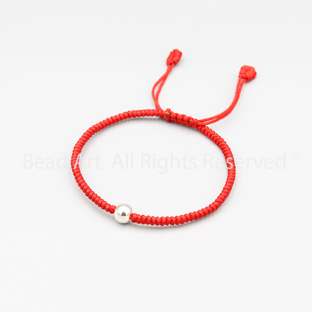 Vòng Tay Thắt Dây Đỏ Handmade Và Bạc 925 Bi Tròn, Vòng Tay Phong Thuỷ - Bead Art