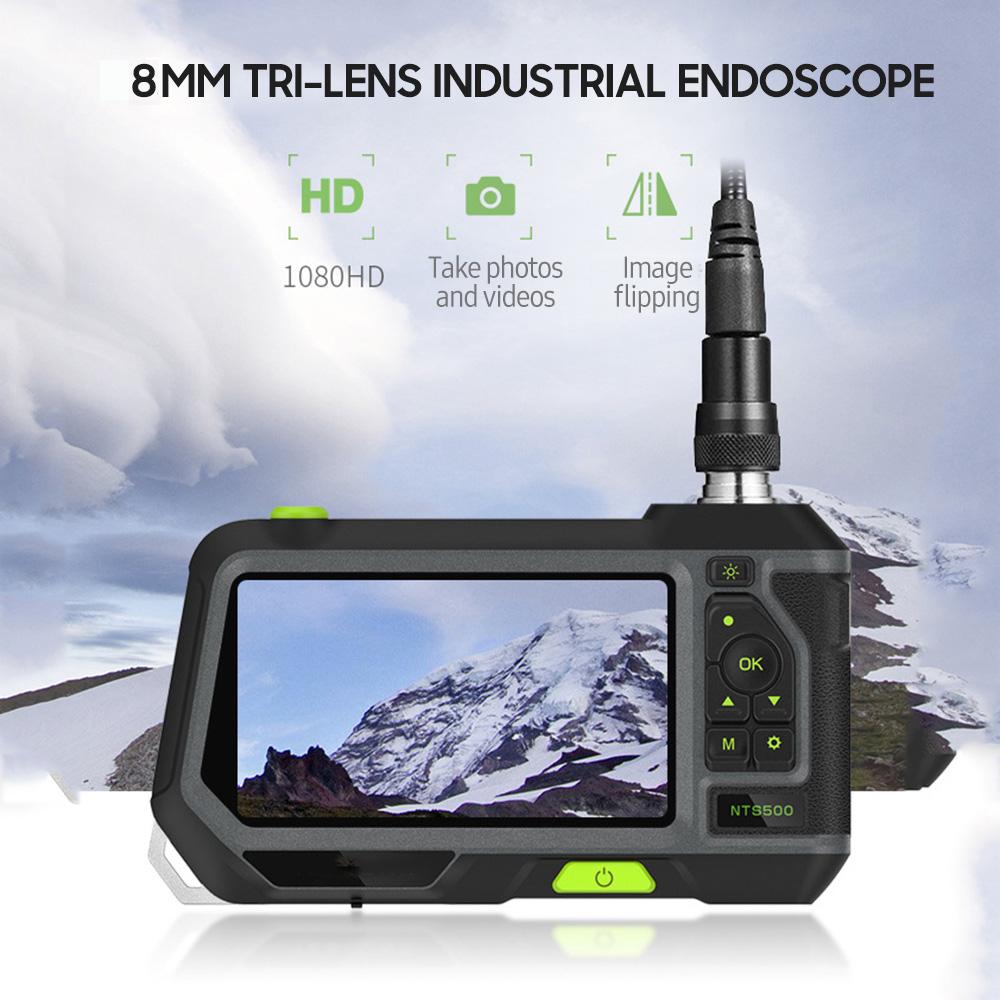 5-inch Large LCD Digital Endoscope 8mm Dual-lens Industrial Endoscope Borescope Automotive Inspection Camera with 4 LEDs Light IP67 Waterproof Lens with 5M Wire for Pipe Drain Sewer Plumbing Vent Sewer Inspection