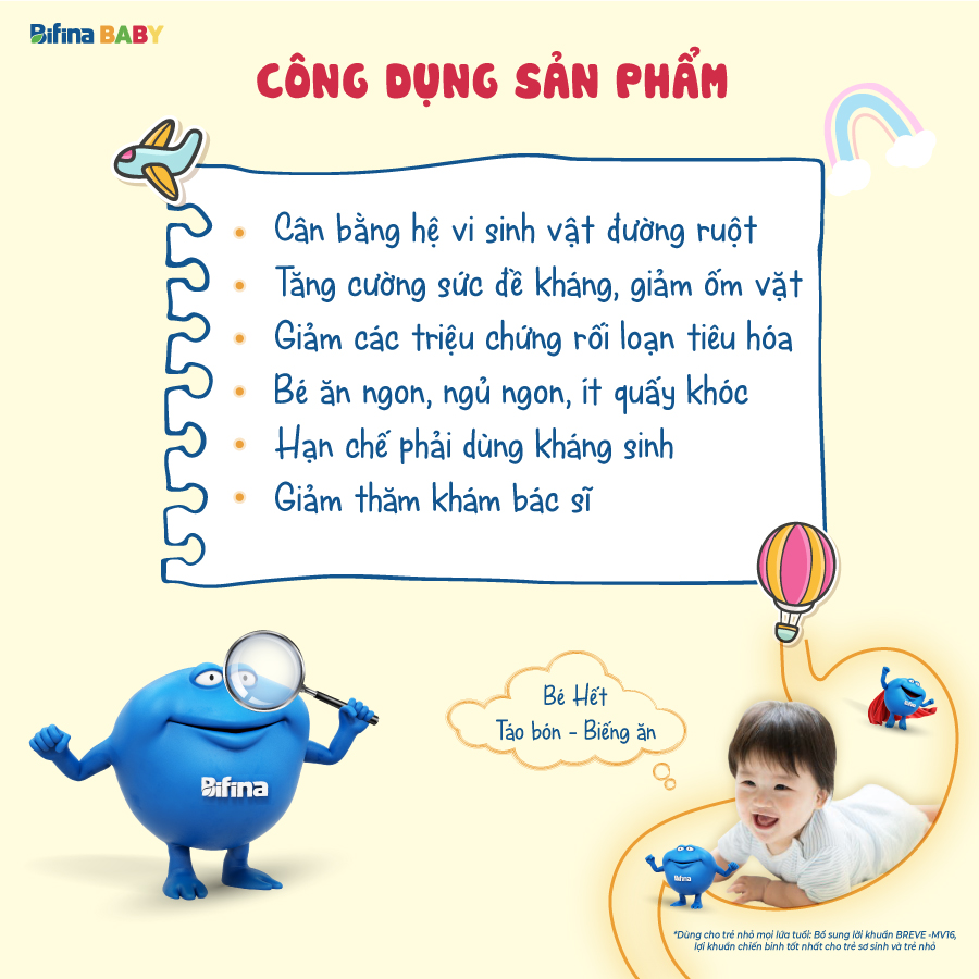 Men vi sinh Bifina Baby Nhật Bản- Hộp 30 gói - Lợi khuẩn chiến binh cho trẻ sơ sinh Viêm da cơ địa và ruột hoại tử , chàm sữa, dị ứng...