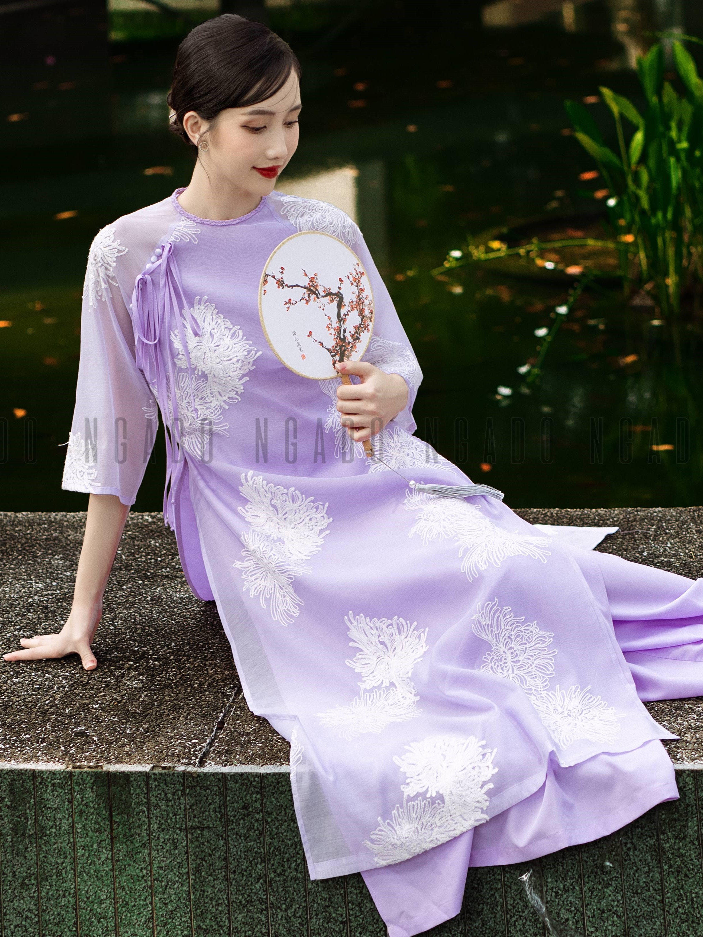 Áo dài Đinh Hương NGADO , áo dài Tết , áo dài cách tân , áo dài truyền thống