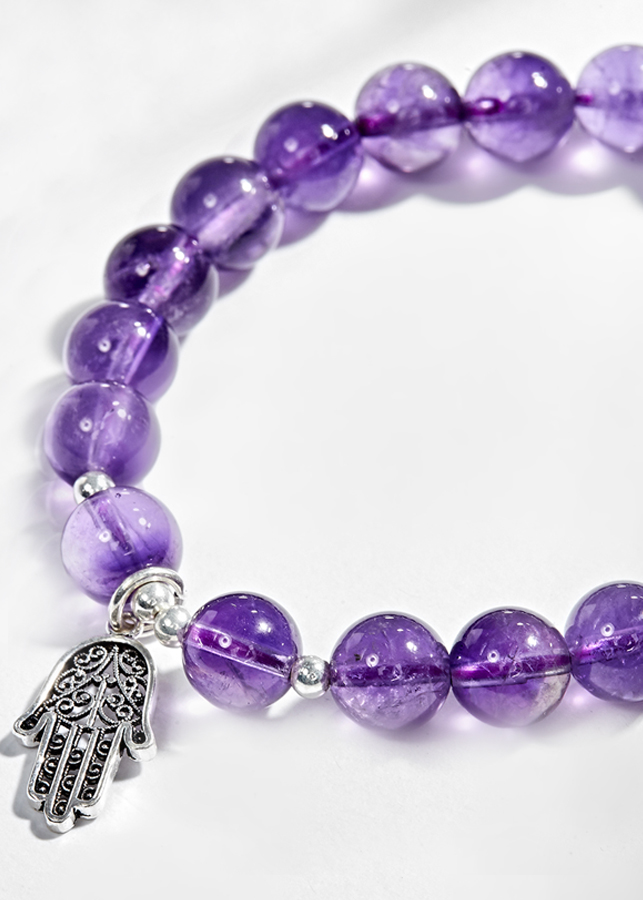 Vòng Tay Đá Thạch Anh Tím Phối Bàn Tay Hamsa Bạc Ngọc Quý Gemstones