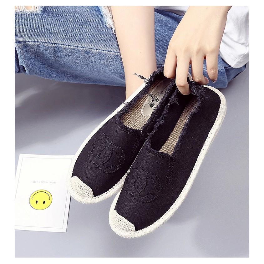 Slip on cói nữ - Giày lười vải nữ cao cấp - Vải thô 2 màu đen và trắng- Mã SP 310