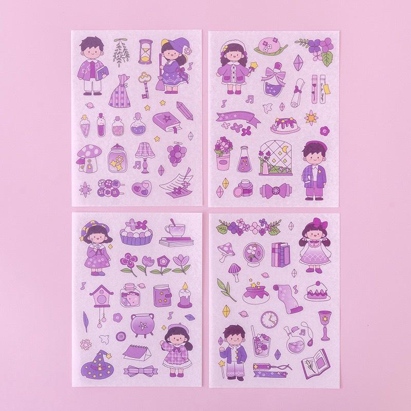 Set 4 tấm Sticker cute dễ thương, hình dán cute sticker trang trí sổ đáng yêu giá rẻ