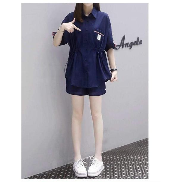 HÀNG NHẬP - SÉT BỘ SHORT ÁO DÂY RÚT EO CỔ SƠ MI