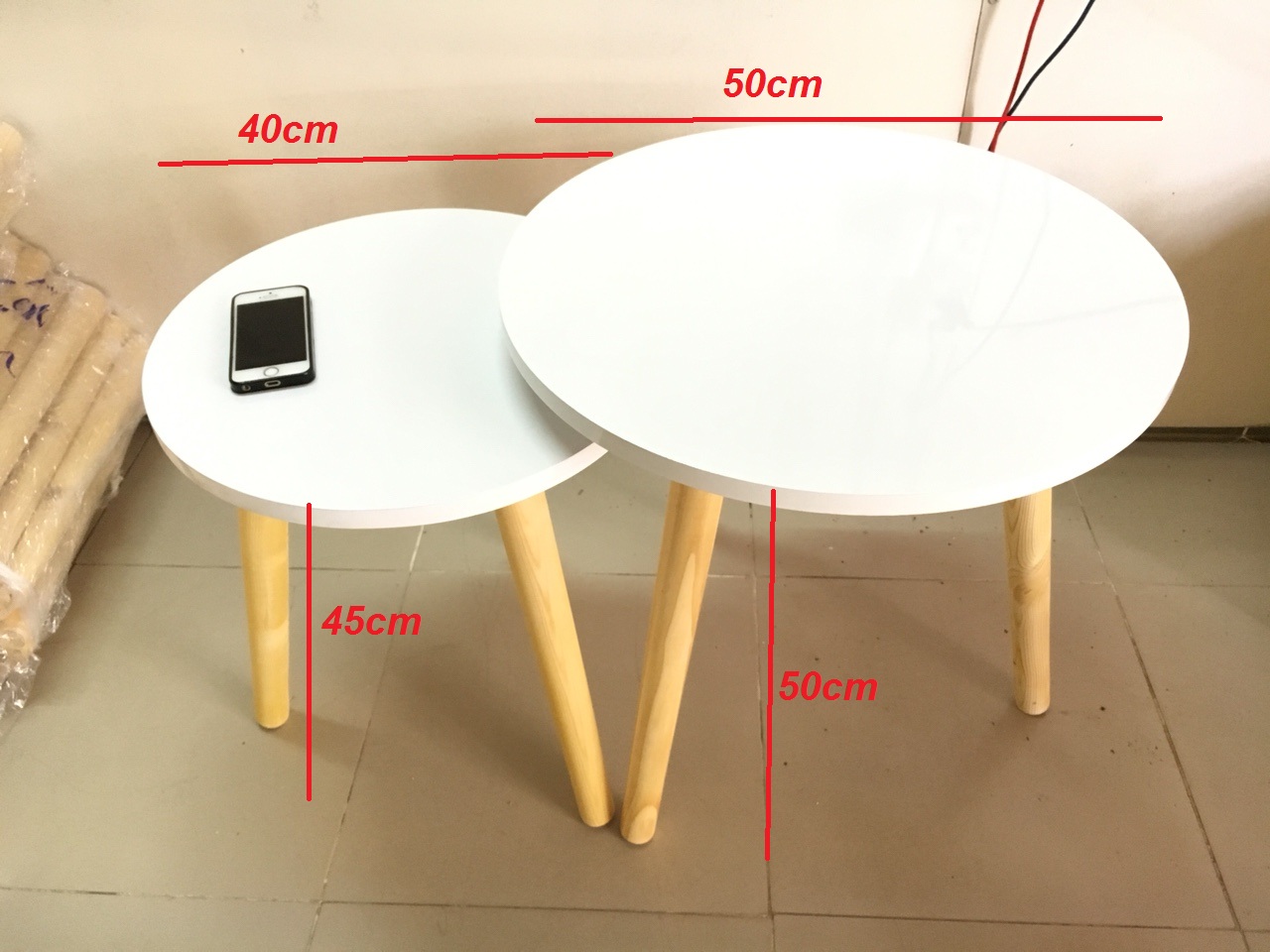 Cặp bàn tròn gỗ sofa phòng khách 50-40, bàn trà, bàn cafe, coffee, cà phê, bàn salon, sofa