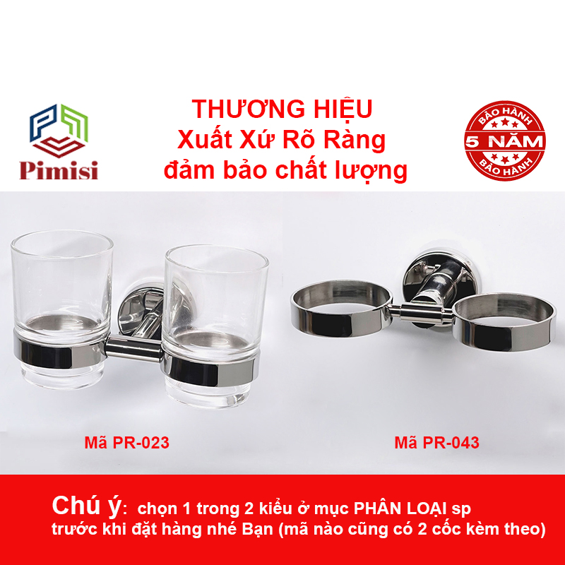 Giá để cốc đánh răng dán tường Pimisi inox 304 dùng làm kệ đựng ly và bàn chải đánh răng trong nhà tắm dán bằng keo không cần khoan | Hàng chính hãng