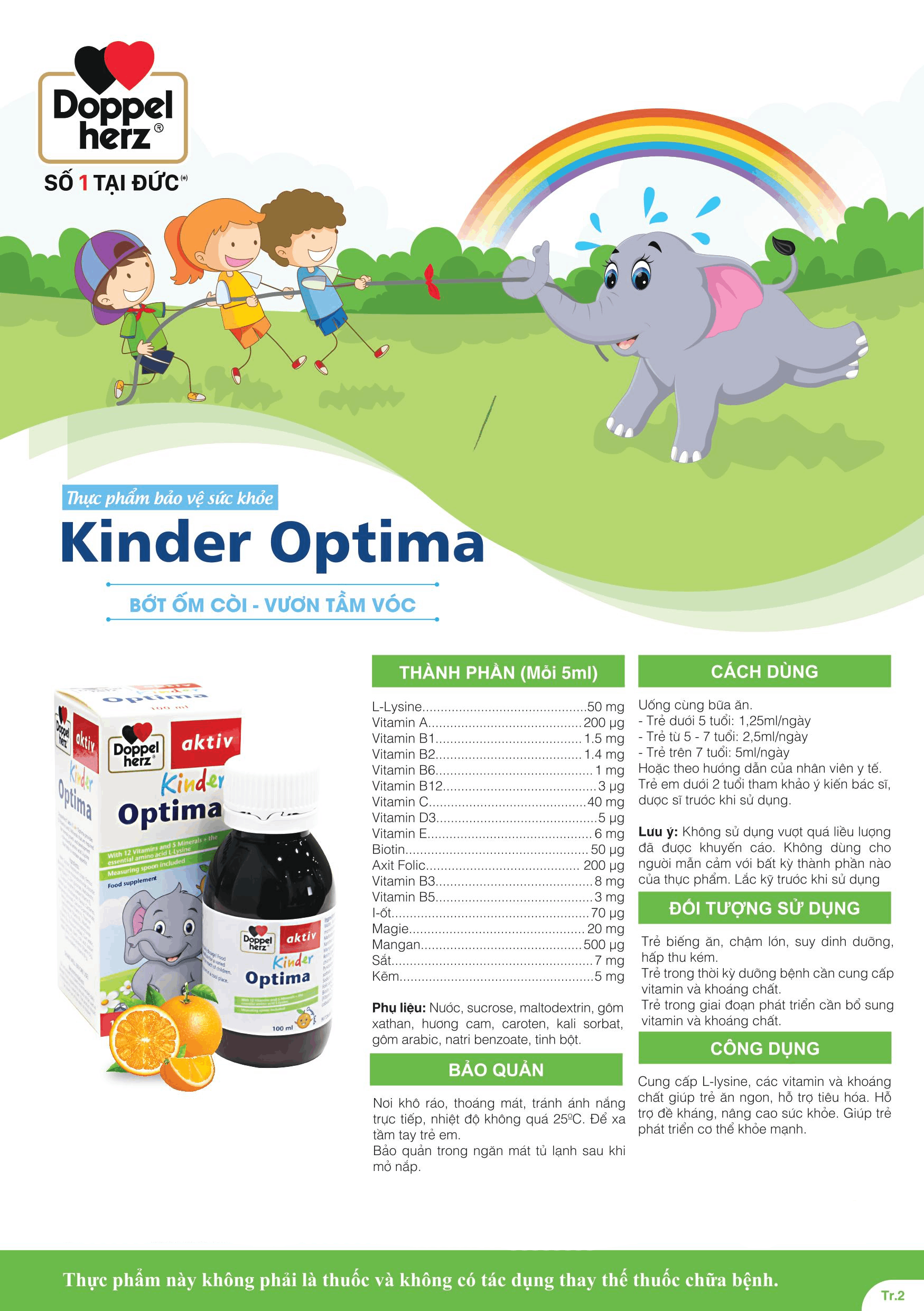 [QUÀ TẾT 2023] Combo bé khỏe ăn ngon, vươn cao tầm vóc Doppelherz 02 Kinder Optima (100ml) + 02 Kinder Calciovin (200ml)